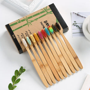 10 Pieces Colorful Natural Bamboo Toothbrush Set